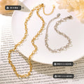 Oval Figaro Link Chain Necklace Bracelet Gold Steel Tones view 2