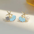 Starfish Shell and Pearl Stud Earrings in Gold Tone view 3