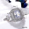 Silver Tone Radiant Cut Crystal Double Halo Ring Statement Jewelry view 5