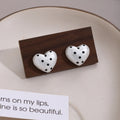 Large White Heart Red and Black Polka Dot Stud Earrings view 7