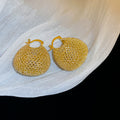 Gold Tone Woven Mesh Oval Hoop Statement Drop Earrings view 6