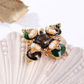 Green Gold Tone Cross Enamel Pearl Look Metal Brooch Pin view 5