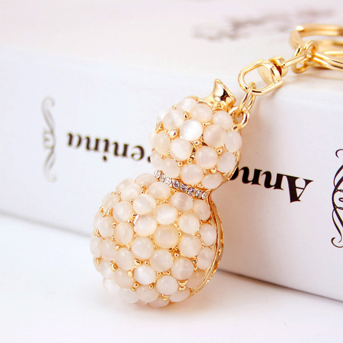 Rhinestone Gourd Cat Eye Stone Zinc Alloy Keychain Bag Charm