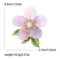 Translucent Five Petal Flower Brooch With Pearl and Green Leaves view 6