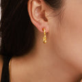 Bamboo Textured Square Hoop Stud Earrings Gold And Steel view 3