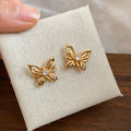 Sculpted Openwork Butterfly Stud Earrings in Gold Tone view 6