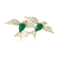 Twin Bird Crystal Brooch in Detailed Metal and Crystal Design view 1
