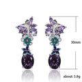 Purple Flower Enamel Oval Drop Earrings Silver Tone view 5