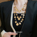 Three Tier Hammered Disc Necklace in Gold and Silver Tones view 3