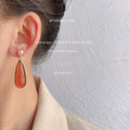 Gold Teardrop Drop Earrings Pearl Stud Cream and Amber view 3
