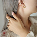 White Shell Camellia Square Pendant Necklace Stud Earrings Set view 3