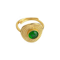Gold Adjustable Open Ring Green Cabochon Dot Texture view 5