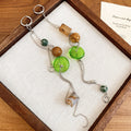 Green and Brown Beaded Abstract Long Drop Earrings view 6