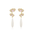 White Teardrop and Pink Stone Floral Long Stud Earrings view 5