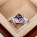 Silver Tone Square Rainbow CZ Bypass Accent Finger Ring view 4