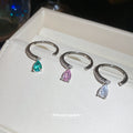 Silver Open Rings with Teardrop Dangle Clear Pink Teal view 2