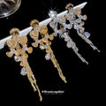 Floral Crystal Drop Earrings In Silver And Gold Tones view 2