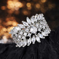 Silver-Tone Marquise Leaf Cluster Wide Ring with Clear Stone Details view 1