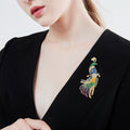 Long Tail Peacock Brooch in Two Multicolor Enamel Palettes view 2