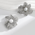 Flower Crystal Pearl Look Two Designs Metal Brooch Pin view 5