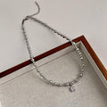 Gray Mixed Pearl Bead Necklace Square Crystal Pendant Drop view 4