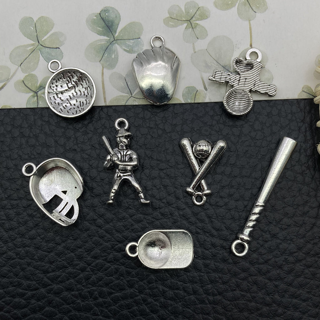 Antique Silver Zinc Alloy Baseball Football Bat Sports Charm Pendant for DIY Earrings