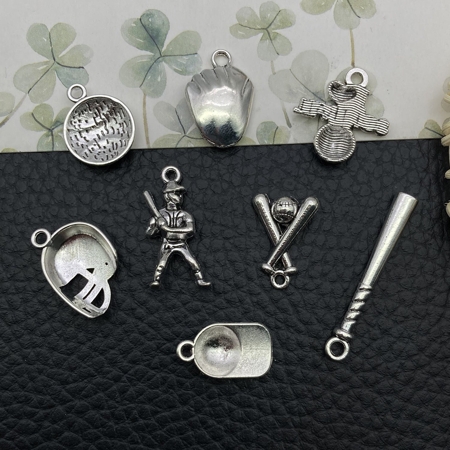 Antique Silver Zinc Alloy Baseball Football Bat Sports Charm Pendant for DIY Earrings