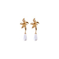 Gold Tone Bow And White Teardrop Pearl Drop Earrings view 5