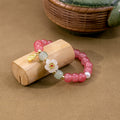 Dark Green Jade Bead Bracelet Gold Geometric Center Charm view 3