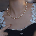 Double Strand Pearl And Gold Tone Chain Necklace Pendant Jewelry view 1