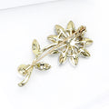 Gold Daisy Rhinestone Brooch Clear Petals Pearl Stem Pin view 4