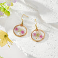Gold Tone Irregular Round Pressed Flower Drop Earrings in Six Designs view 5