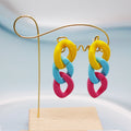 Colorful Matte Chunky Triple Link Chain Stud Earrings view 3