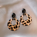 Leopard Print Open Circle Drop Stud Statement Earrings view 6