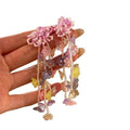 Pink Floral Beaded Tassel Earrings With Gold-Tone Links view 5