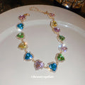 Multicolor Heart Crystal Gold Tone Chain Necklace Jewelry Design view 4