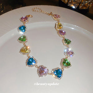 Multicolor Heart Crystal Gold Tone Chain Necklace Jewelry Design