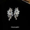 Silver Tone Crystal Leaf Cluster Drop Earrings Statement Jewelry view 4