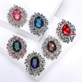 Large Oval Crystal Leaf Halo Brooch Six Center Colors view 2