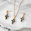 Gold Black Enamel Cross Necklace Earring Sets 6 Styles view 9