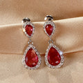 Two-Tier Pear-Shaped Halo Drop Earrings In Six Color Variants view 8