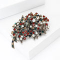 Antique Gold Tone Red And Green Crystal Floral Spray Brooch view 2