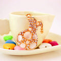 Gold Tone Money Bag Keychain Pink Cabochons Clear Rhinestones view 2