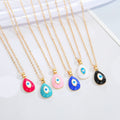 Gold Tone Teardrop Enamel Evil Eye Pendant Necklaces in Six Colors view 1