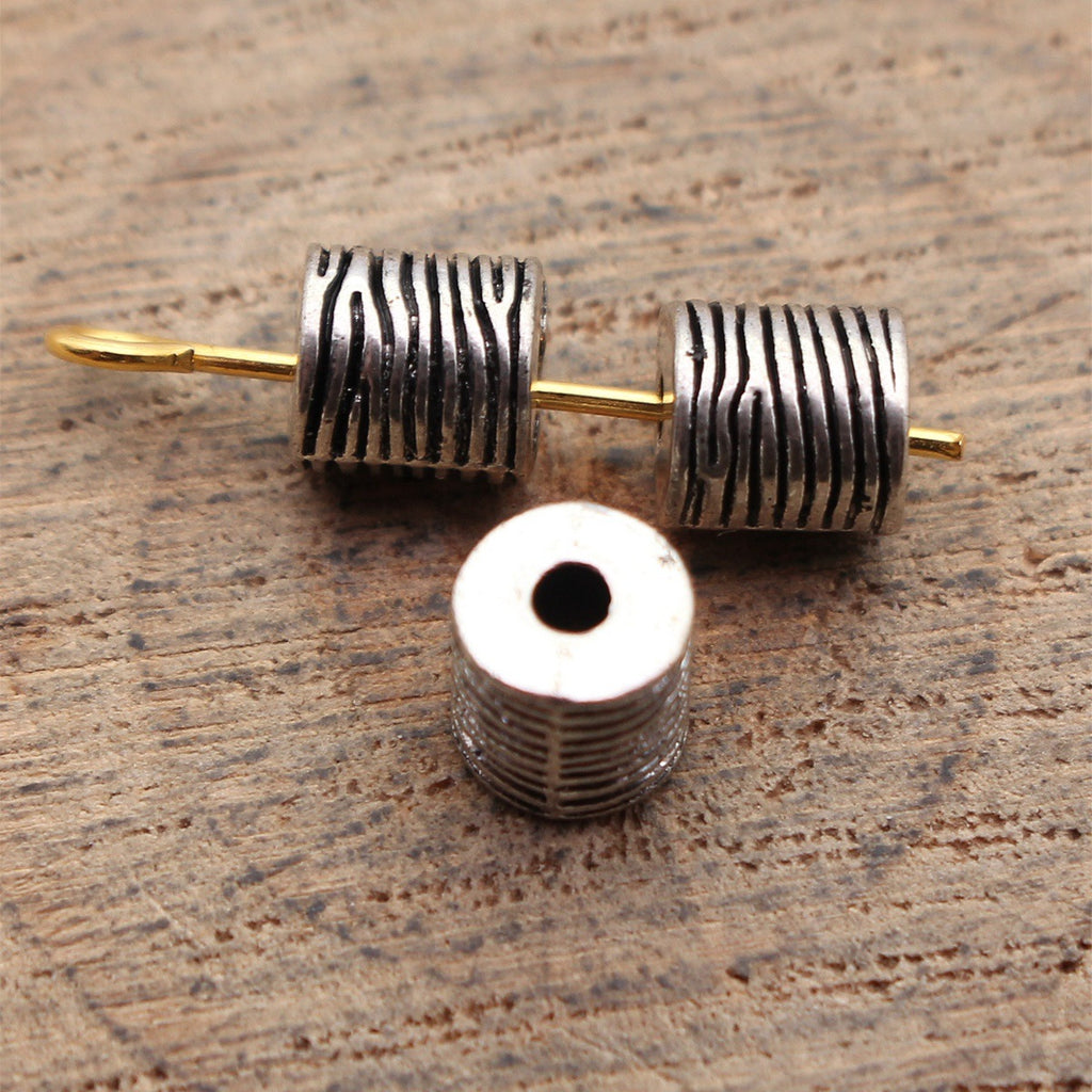 6x5.7x5.6mm 0.78g Antique Silver Tone Zinc Alloy Linear Texture Cylinder Spacer Beads for Bracelet DIY Jewelry