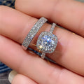 Round Solitaire Halo Two-Ring Set In Gold And Silver Tones view 4