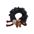 Brown Ruffle Fabric Hair Tie Leopard Print Bear Pom Accent view 5