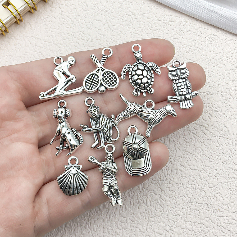 Antique Silver Zinc Alloy Crab Dog Seahorse Turtle Owl Cat charm pendants for DIY jewelry