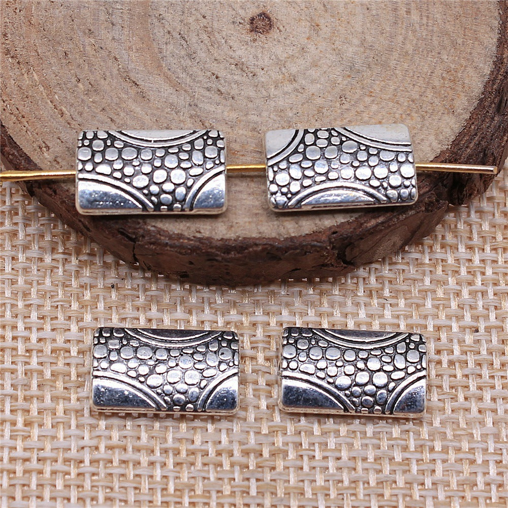 15x9x3mm 1.7g Multicolor Zinc Alloy Carved Rectangle Loose Metal Beads with Small Hole for Jewelry Making