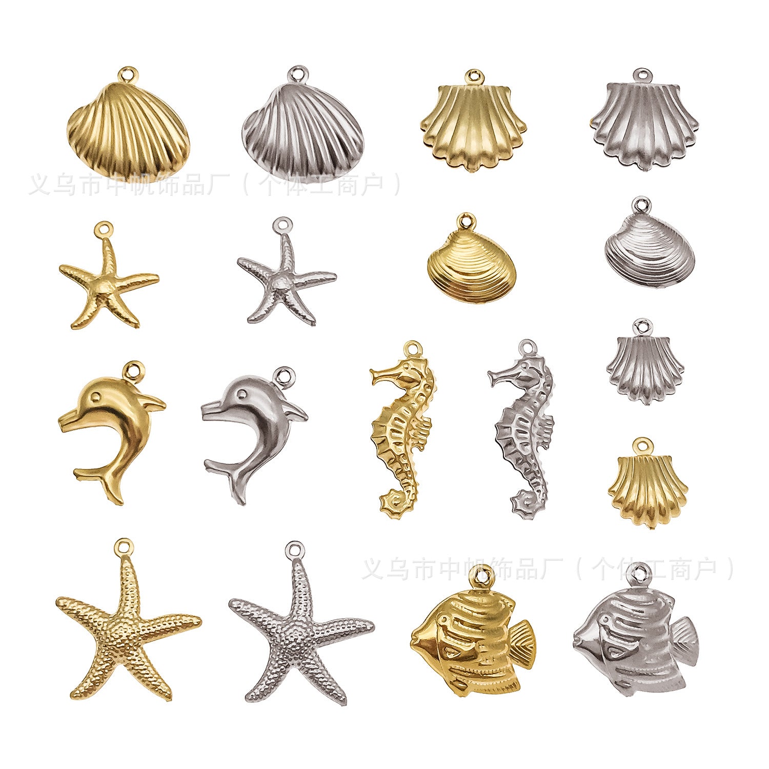 Stainless Steel Seahorse Dolphin Starfish Shell ocean charm pendants for DIY bracelets